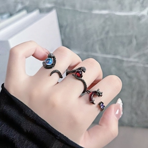 Cổ Điển Punk Gothic Rắn Mặt Trăng Brass Với Màu Đen Mạ khảm Cubic Zirconia, Moonstone Có Thể Điều Chỉnh Mở Vòng Cho Phụ Nữ - Product Image 2