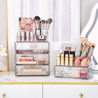Organisateur de maquillage en plastique transparent à 3 niveaux, boîte de rangement en acrylique pour pinceaux et rouges à lèvres