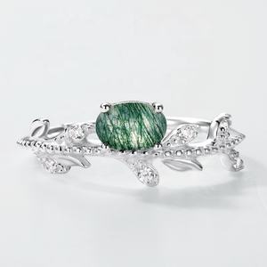 RG021728 anello di agata di muschio naturale 925 argento Sterling verde muschio agata promessa anello di fidanzamento gioielli da sposa regalo per le donne - Product Image 4