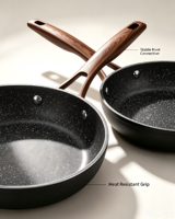 Ensemble de casseroles antiadhésives, poêle à frire 2 pièces, compatible avec toutes les plaques de cuisson, y compris l'induction, passe au lave-vaisselle, noir.