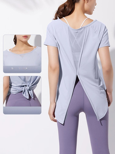 Lvd219 mùa hè lỏng lẻo lưới chắp vá ngắn tay áo vòng cổ phòng tập thể dục chạy thể thao t Áo sơ mi Yoga thể dục giản dị áo sơ mi cho phụ nữ Tops - Product Image 3