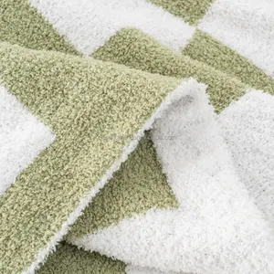 Heavyweight Sage Green Bed Blanket Reversible Knitted Checkered Microfiber feather yarn Checkerboard Throw Blankets for Couch