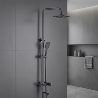 Mitigeur de douche design moderne, robinet de douche mural, système chaud/froid, ensemble de douche gris pour salle de bain