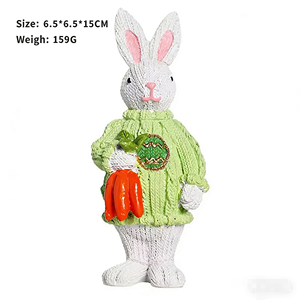DAMAI Easter Bunny Figurines with Flowers & Carrots Hand-Painted Decorative Statues for Spring Home & Office Decor Ideal Gifts - Product Image 3