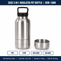 Bouteille d'eau en acier inoxydable 3-en-1 de 32 oz avec logo personnalisé, bols d'alimentation amovibles pour animaux de compagnie, isolation sous vide à double paroi, pour l'extérieur
