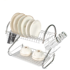 Égouttoir à vaisselle à 2 niveaux en acier inoxydable - Avec porte-couverts et porte-gobelets, <span class=keywords><strong>bac</strong></span> de récupération d'eau inclus, facile à nettoyer et à ranger dans la cuisine ou près de l'évier - Product Image 4