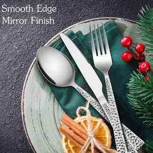 Wholesale Stainless Steel Cutlery Set Square Handle Hammer Pattern <b>Knife</b> <b>Fork</b> Spoon Flatware Set for Weddings Restaurants Hotels - Product Image 3