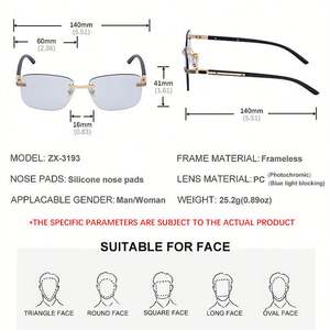 Lunettes de soleil photochromiques carrées sans monture UV400 avec logo personnalisé, couleur rétro 2025, pour unisexe - Product Image 5