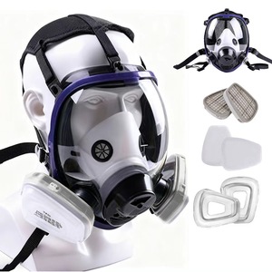 Masker <span class=keywords><strong>Gas</strong></span> wajah penuh Anti racun, Respirator silikon dapat digunakan kembali dengan kotak Filter karbon aktif ganda - Product Image 1