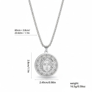 Collier avec pendentif visage de Méduse en acier inoxydable, or et argent, bijoux unisexes, cadeau - Product Image 3