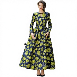 Vestido de Noche Elegante para Mujer, con Bordado Jacquard en Relieve, Cuello Redondo, Estampado Floral, Estilo Vintage, Maxi, Poliéster Natural, Corte en A - Product Image 3