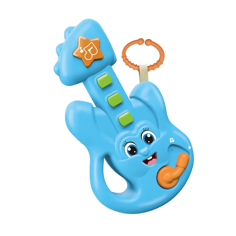 QS mainan gitar musik edukasi anak-anak, alat musik elektrik pembelajaran dini plastik mainan dengan lampu suara