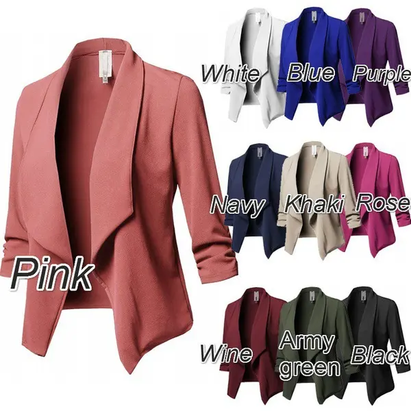 P1016 Women Collar Suit Jacket Coat Blazer Ladies Long Sleeve Cardigan Slim Fit Ruffle Solid Small Suit Coat