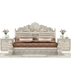 Lit élégant de style maharaja sculpté à la main, taille Queen, avec un design en bois complexe, cadre robuste, bois massif durable, parfait pour le luxe - Product Image 6