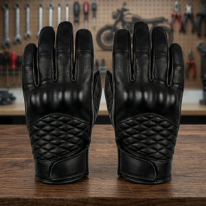 black cow leather riding gloves full finger motorbike gloves quilted <b>back</b> non slip outdoor sports - Product Image 6