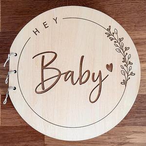 Couverture en bois bébé douche livre d'or bébé <span class=keywords><strong>naissance</strong></span> <span class=keywords><strong>journal</strong></span> Message livre cadeau à la main pour bébé bain couture reliure grandir - Product Image 5