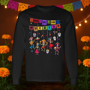 T-shirt à manches longues pour femme, col rond, imprimé numérique, Dia De Los Muertos Sugar Skull Dancing, pour adulte - Product Image 2