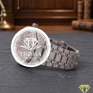 Reloj de Lujo con Diamantes Moissanite Totalmente Cubiertos de Piedras, con Corte Baguette y Piedras Redondas Brillantes, de Proveedor Indio, de Primera Calidad - Product Image 4