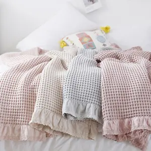 סרוגה ספה שמיכה מיזוג אוויר כותנה דקה כיסוי וופל שמיכה שמיכה לזרוק ספה