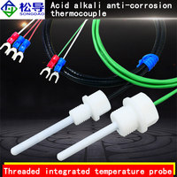Sonde de température en téflon PTFE PT100 à quatre points filetés, résistante à la corrosion et aux acides et aux alcalis