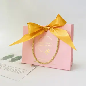 Tùy chỉnh bán buôn logo thương hiệu in mini quà tặng gói mua sắm túi xách với Ribbon
