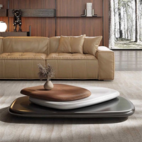 Table basse moderne minimaliste en forme de galet, mobilier de salon, facile à nettoyer, écologique, en bois MDF, fonction rotative