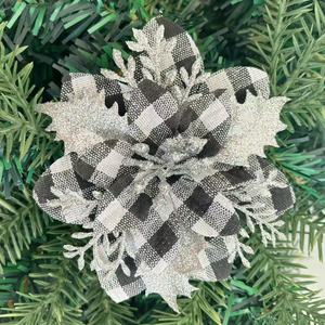 Gold <b>Glitter</b> Artificial Poinsettia Flower Heads Christmas Tree Ornaments Arranging Wreath Holiday Decorations Christmas Factory - Product Image 1