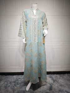 Vestido Abaya Islámico Largo para Mujer con Decoración de Cristales, Estilo Formal Vintage, Silueta en A, Tela 100% Algodón - Product Image 3