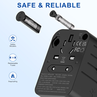 Adaptateur de voyage universel multifonction GaN 65W avec 2 ports USB-A + 2 ports USB-C, convertisseurs internationaux, prises UK AUS US EU, chargeur de voyage