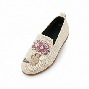 Mocasines Mujer Bordado <span class=keywords><strong>De</strong></span> Oso Y Ramo <span class=keywords><strong>De</strong></span> Flores Parte Superior Tejido Volador Sin Cordones Suela Exterior PVC Flexible Zapatos P - Product Image 4