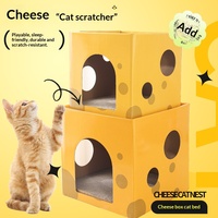 Griffoir pour chat double couche en forme de fromage, résistant aux griffures, style dessin animé, en carton, avec structure d'escalade et maison pour chat