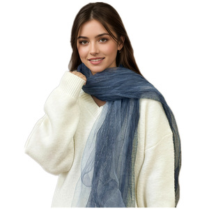 Factory Wholesale Vintage Dirty Dye Double Layer Woven Scarf, Gold Line Accent Lightweight <b>Sunscreen</b> Shawl - Product Image 5