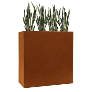 Jardinière carrée en métal Corten résistant à la rouille, style américain, écologique, 610Lx250Wx610H, avec séparateur, pour extérieur - Product Image 1