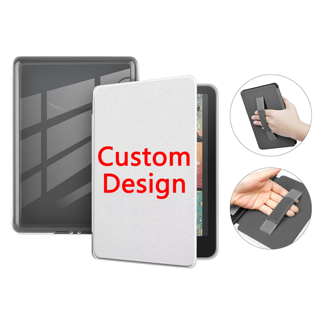 Customizable Design Kindle Sublimation White case for Paperwhite 12th Generation Colorsoft 11 Flip PU Cover with Hand Holder