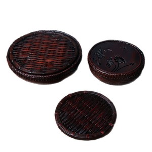 Bamboo Woven Round <b>Tea</b> Tray Handmade Traditional Chinese Style <b>Tea</b> Stand Coaster <b>Set</b> - Product Image 5