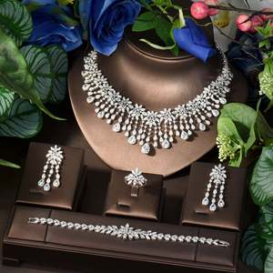 Boucles d'oreilles collier de fleurs de glycine translucides de glace de glace diamant complet ensemble de bijoux fins accessoires de robe de soirée de mariage de mariée S-258 - Product Image 1