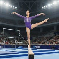 Justaucorps de gymnastique pour enfants Purple Mystique, brillant, pour compétition, manches 3/4, performance, spandex/nylon, logo personnalisé pour filles
