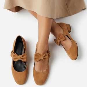 Women Square Toe Chunky Heels Shoes <b>Big</b> Size 47 Dress Office Ladies Mary Jane Wide Fit Shoes Front <b>Bow</b> Suede Working Pumps - Product Image 4