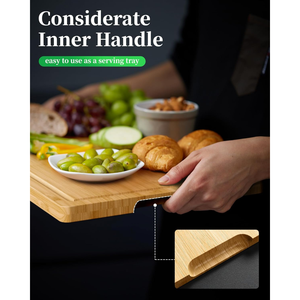 Planches <span class=keywords><strong>à</strong></span> <span class=keywords><strong>découper</strong></span> en bambou carbonisé profond, durables, lot de 3, avec rainures pour jus, <span class=keywords><strong>grande</strong></span> poignée, faciles <span class=keywords><strong>à</strong></span> utiliser, pour pizza, viande, cuisine - Product Image 4