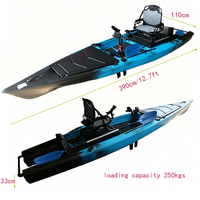 Kayak à moteur de 13 pieds, bateau de pêche à double hélice, propulsion par pédales, sit-on-top, coque en plastique HDPE de 4 m, 2 personnes, pour la pêche en rivière et en haute mer