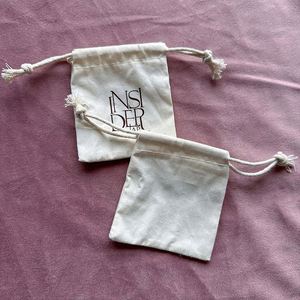 Personalized Cotton Bag Custom Logo Printed Cotton <b>Drawstring</b> Bag Jewelry <b>Pouch</b> With Double Strings Gift Jewelry Dust Bag - Product Image 4
