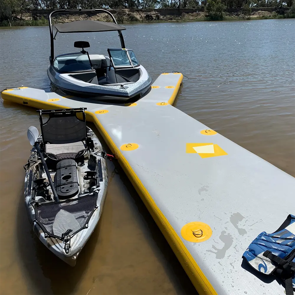 Satılık şişme yüzen yat Dock eğlence ada platformu şişme Y şekli Jet Ski Dock duba tekne park için