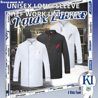 Vêtements de travail de chef unisexe à manches longues, tissés en 100% polyester, uniforme de cuisine, de restauration, d'hôtel, de cantine