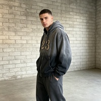 Sudadera con Capucha Oversize Personalizada para Hombre con Cremallera, Diseño de Bordado con Parche Número 23, Efecto Desgastado por el Sol, Estilo Urbano, para Otoño