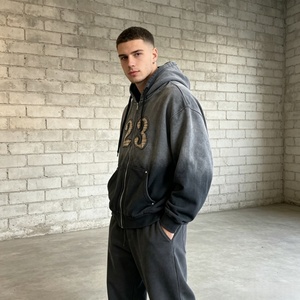 Sweat à capuche zippé personnalisé pour homme, broderie de patchs de haute qualité, style streetwear vintage, coupe oversize épaisse, vierge - Product Image 3