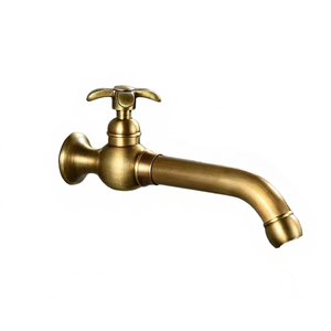 Classic Wall Mount <b>Single</b> Cold <b>Basin</b> Faucet Brass Body Modern Brushed Gold Surface 3-Year Warranty Outdoor Garden Bathroom - Product Image 1