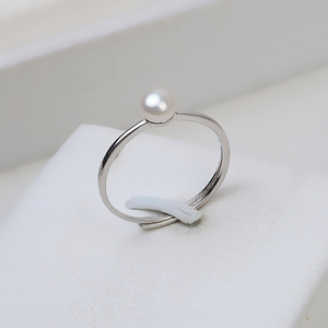 S925 <b>Silver</b> Open Ring Female Living Ring Adjustable Simple 5-8 Pearl DIY Accessories Empty Tray Semi Findings Components - Product Image 2