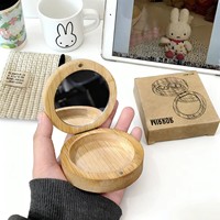 Miroir compact rond en bambou avec fermeture magnétique, miroir de poche pliable portable pour les voyages, miroir de maquillage en bois naturel
