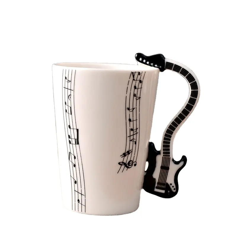 Taza de cerámica creativa moderna Taza de desayuno con empuñadura con notas musicales para café Taza de instrumento musical