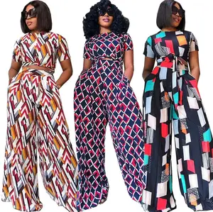 Y208035 Elegante Casual Jurken Voor Vrouwen Print Blouse En Losse Broek Tweedelige Dashiki Set Office Lady Outfits